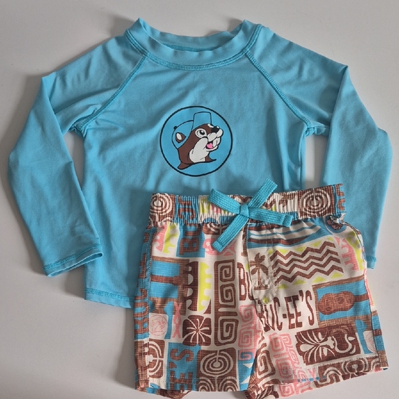 Bucees Blue Swim Set with Graphic Top - Picture 1 of 10